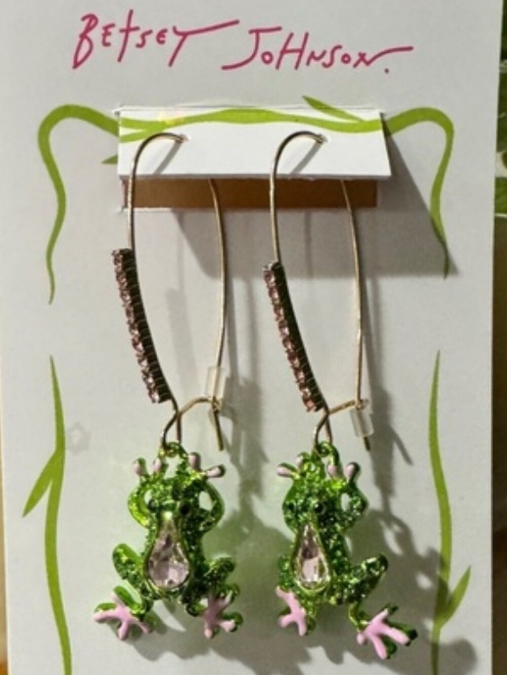 Betsey Johnson Backyard Green Frog Dangle Earrings